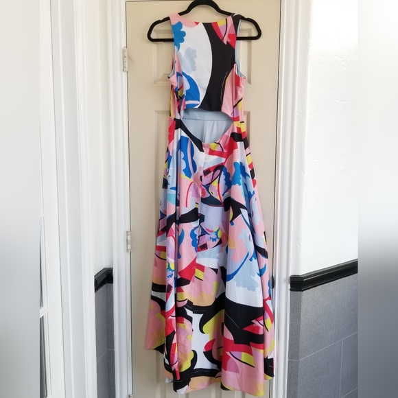 Nicole Miller New York Abstract Print Cutout-Back High-Low Dress - Picture 3 of 16